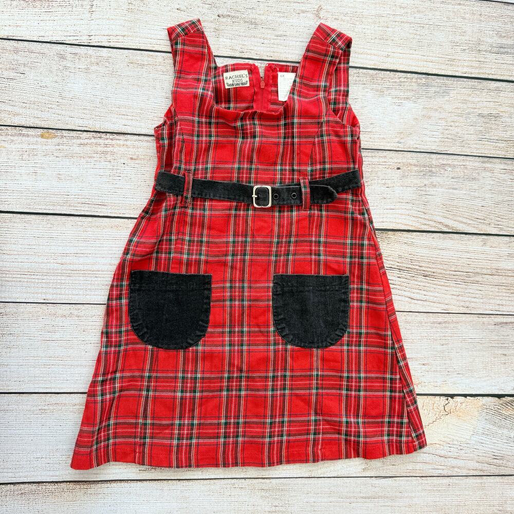 Vintage Girls - 6X - RACHEL'S KIDS - Plaid Holiday Dress With Belt